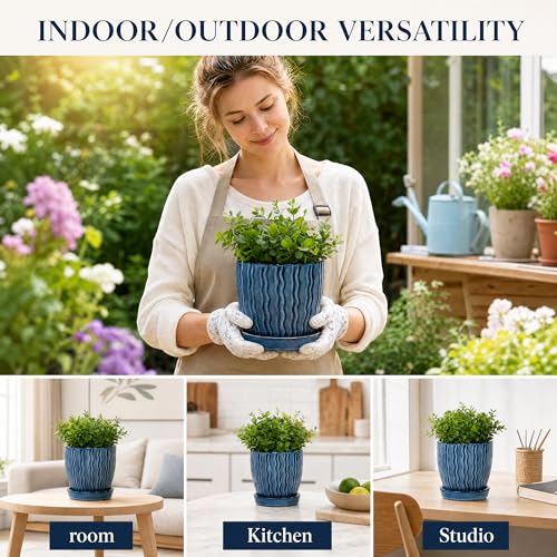 Ceramic Plant Pots, Modern Flower Pots, Small Plant Pots 4.5+5.5inch - color: Blue