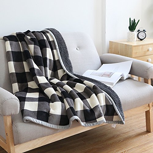 UKELER Buffalo Check/Plaid Throw Blanket 60''×50'' for Couch- Ultra Soft Plush Flannel Fleece Sherpa Throw Bed Throws for Kids and Adult - color: A-black/White Plaid, size: 50''x60''