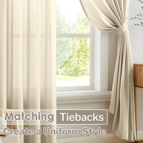 Melodieux Tan Semi Sheer Curtains 63 Inch Length for Living Room, Linen Rustic Bedroom Privacy Window Grommet Sheer Drapes, 52 by 63 Inch, 2 Panels - color: Tan, size: 52"W x 63"L (Pack of 2)