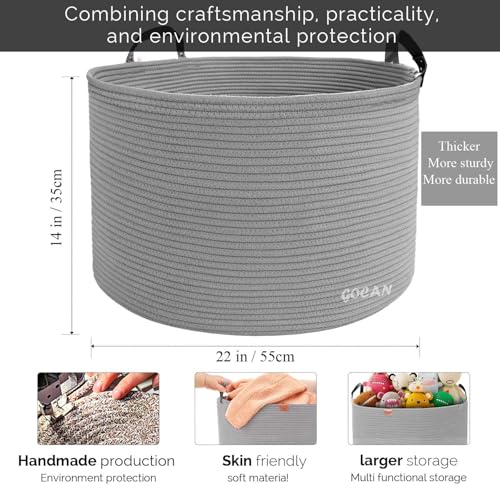 Cotton Rope Woven Laundry Basket 22"X 22"X 14" with handles(Gery) XXXL - color: Pure grey