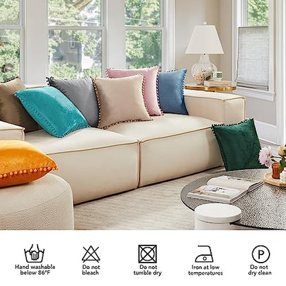 Deconovo Velvet Pom Pom Throw Pillow Covers for Couch, Invisible Zipper - color: Mustard Yellow, size: 24" x 24" (Pack of 2)