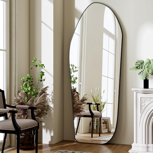 BEAUTYPEAK Irregular Full Length Mirror - 67x24 Black Framed Modern Mirrors - color: Black, size: 67"L x 24"W