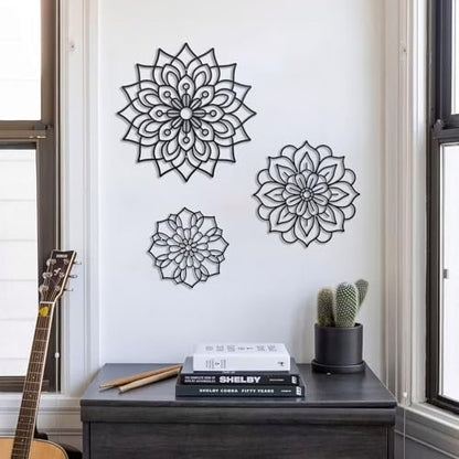 OYEFLY 3 Pieces Metal Flowers Wall Decoration,Flower Art Wall Decor Farmhouse Wall Decor (Black style2)