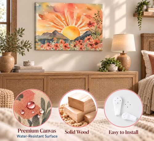 SXHANJXT Boho Sun Canvas Wall art - color: Sunrise-Canvas, size: 36"L x 24"W