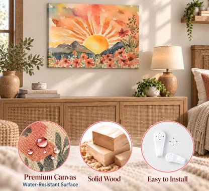 SXHANJXT Boho Sun Canvas Wall art - color: Sunrise-Canvas, size: 24"L x 16"W