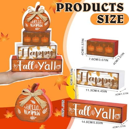 4 Pcs Fall Decor Home Pumpkin Wooden Sign Hello Fall Tiered Tray Decor - style: Pumpkin