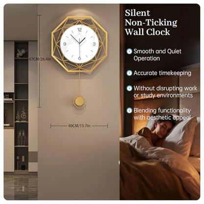 Large Wall Clocks for Living Room Decor Modern Decorative Clock | Analog Battery Operated Silent Non Ticking for Bedroom Kitchen Office Home Farmhouse Geometric Gold Clock Wall Art 16x26i nch - size: 16x26 in