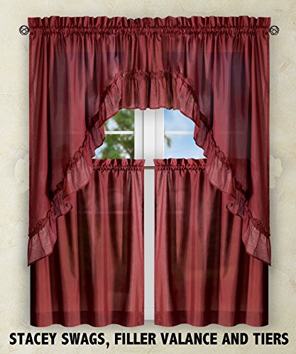 Ellis Curtain Stacey 54-by-13 Inch Ruffled Filler Valance (Merlot) - color: Merlot