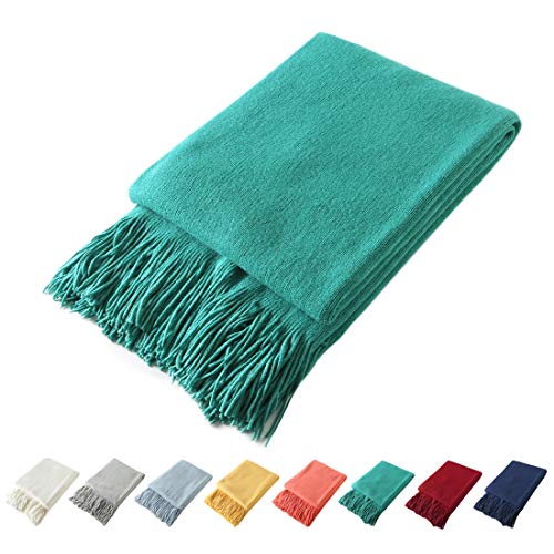 Homiest Teal Knitted Throw Blanket with Fringe, 50x60 Inch - color: Teal, size: 50" x 60"