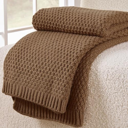 Light Brown Throw Blanket, Moss Knit, 50" x 60", Camel Brown - color: Moss-light Brown, size: 50"x60"