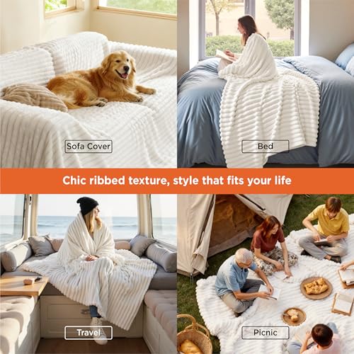 Bedsure Soft Cozy Full Size Fleece Blankets for Bed Off White 84"x90" - color: Off White, size: Full