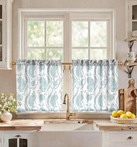 Miss Adola 24 Inch Length Kitchen Tier Curtains, Blue Farmhouse - color: Blue Farmhouse, size: 28"W x 24"L (Pack of 2)