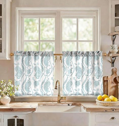 Miss Adola 24 Inch Length Kitchen Tier Curtains, Blue Farmhouse - color: Blue Farmhouse, size: 28"W x 24"L (Pack of 2)