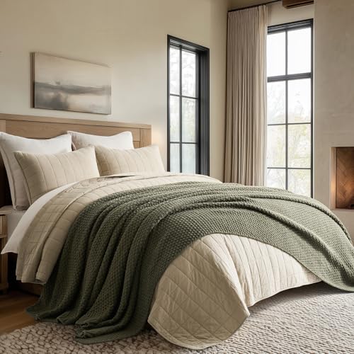 EVERGRACEHOME Chunky Chenille Knit Throw Blanket, 108x92, Olive Green - color: Olive Green, size: 108" X 92"