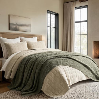EVERGRACEHOME Chunky Chenille Knit Throw Blanket, 108x92, Olive Green - color: Olive Green, size: 108" X 92"
