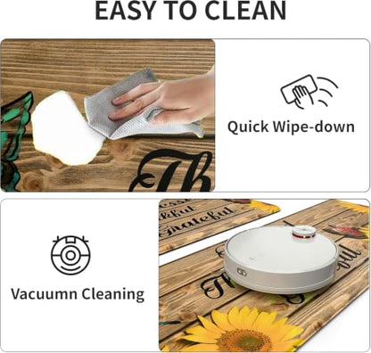 MAYHMYO Sunflower Kitchen Decor Mat Set, 2PC Kitchen Mats, Anti Fatigue - color: Wood Grain