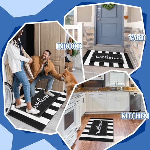 Geelin 2 Pcs Layered Welcome Doormat, Black and White Striped Rug Set - style: Stripe Welcome