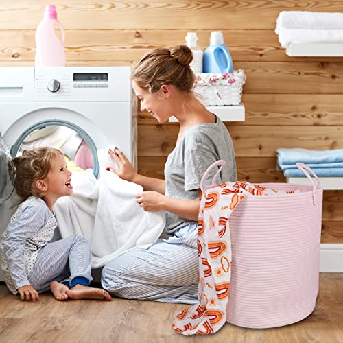 XUANGUO Cotton Rope Laundry Basket Hamper for Girls Kids Baby Nursery Pink - color: pink, size: Regular