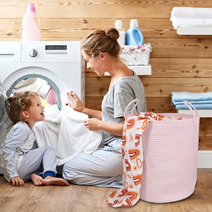 XUANGUO Cotton Rope Laundry Basket Hamper for Girls Kids Baby Nursery Pink - color: pink, size: Regular