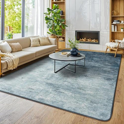 5x7 Washable Area Rug, Blue Solid Area Rugs for Living Room & Bedroom - color: Blue, size: 5' x 7' (Rectangular)
