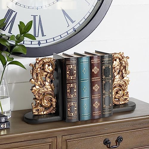 AELS Vintage Heavy Duty Bookends, Decorative Book Ends for Heavy Books, Unique Rustic Bookend Supports for Shelves, Stopper for Books/Movies/CD, Farmhouse Decoration, Bronze Gold & Black - color: Bronze Gold & Black