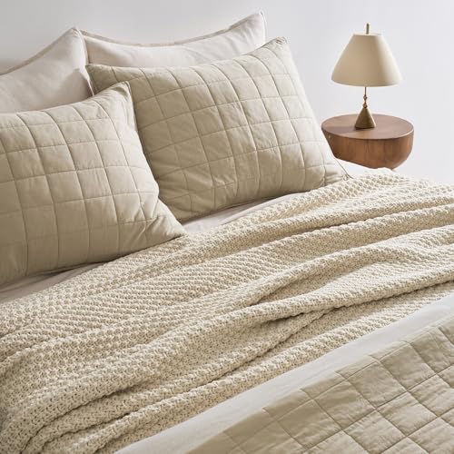 EVERGRACEHOME Chunky Chenille Knit Throw Blanket, 90 x 90, Beige - color: Beige, size: 90" X 90"