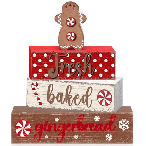 Geelin 4 Pcs Christmas Gingerbread Man Wooden Table Decor Tabletop - style: Gingerbread