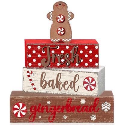 Geelin 4 Pcs Christmas Gingerbread Man Wooden Table Decor Tabletop - style: Gingerbread