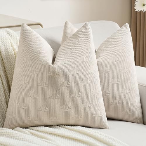 FUTEI Pack of 2 Chenille Throw Pillow Covers 24x24 Inch,Beige - color: Beige, size: 24" x 24" (Pack of 2)