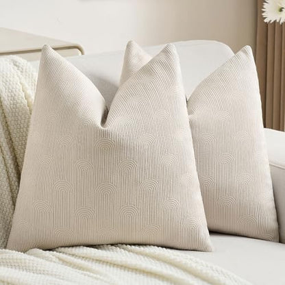 FUTEI Pack of 2 Chenille Throw Pillow Covers 24x24 Inch,Beige - color: Beige, size: 24" x 24" (Pack of 2)
