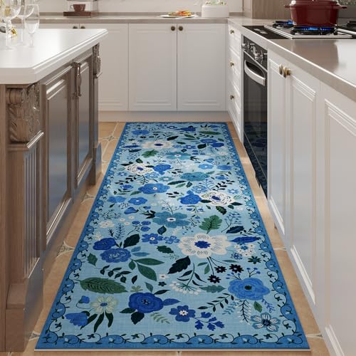 Rugcomf Runner Rug 2x6 Washable, Blue - color: Blue, size: 2' x 6' (Rectangular)