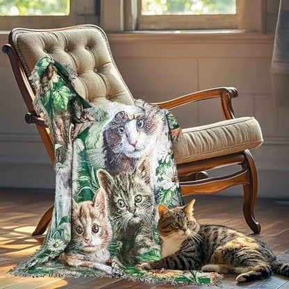 Garden Cat Flower Woven Tapestry Throw Blanket 50"x60" - color: Cat