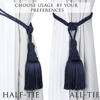 BEL AVENIR 2 Pack Curtain Tiebacks Tassel Drapery Tie-Backs Rope Holdbacks - color: Navy, size: 2 Pack