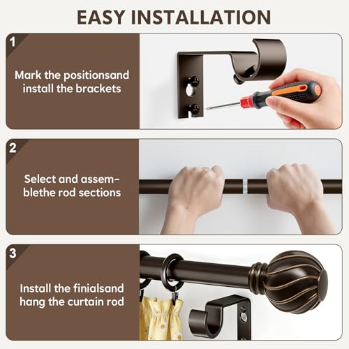 Brown Curtain Rods for Windows 48 to 84 Inch 7/8" Diameter - color: Brown, size: 36"-88"|1 Pack