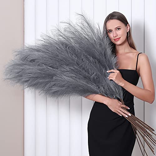 Wertuirk 8 Pcs 45 inch Tall Faux Grey Pampas Grass Decor - color: Grey