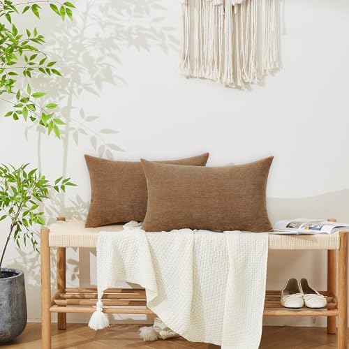 GAWAMAY 2 Pack 12x20 Apricot Brown Chenille Throw Pillow Covers for Couch - color: Apricot Brown, size: 20" x 12" (Pack of 2)