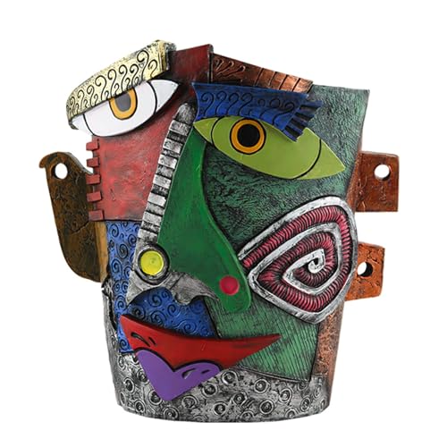 Picasso-Inspired Abstract Face Flower Pot | Unique Head Planter with Drainage Hole | Vibrant Colors & Quirky Art Decor (Frowning Expression) - color: Frowning Expression