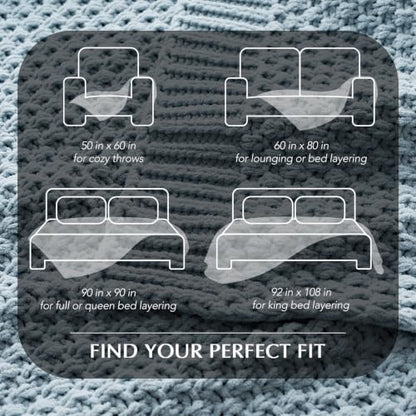 EVERGRACEHOME Chunky Chenille Knit Throw Blanket, 108x92, Chambray Blue - color: Chambray Blue, size: 108" X 92"