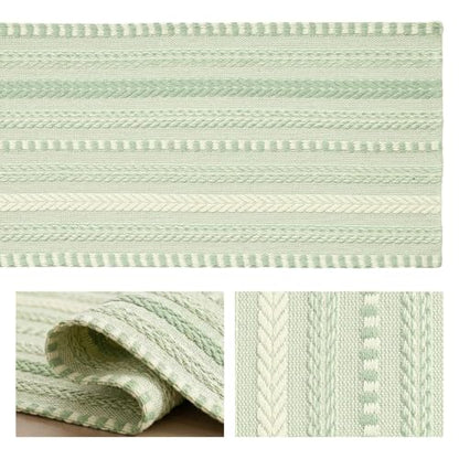 Artoid Mode Sage Green Farmhouse Stripe Braided Table Runner 12x72 Inch - color: Sage Green, size: 12" x 72", Table Runner