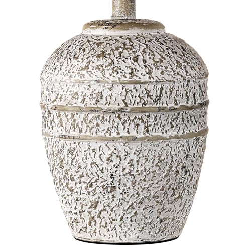Farmhouse Ceramic Table Lamp, Natural Distressed Earth Tone Finish, Grey