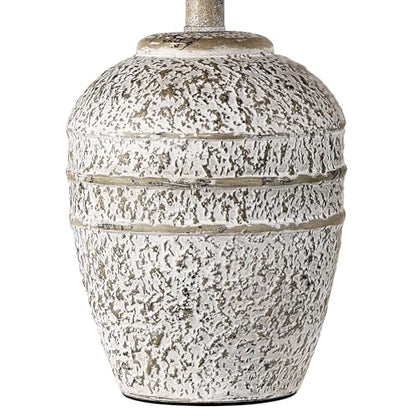 Farmhouse Ceramic Table Lamp, Natural Distressed Earth Tone Finish, Grey