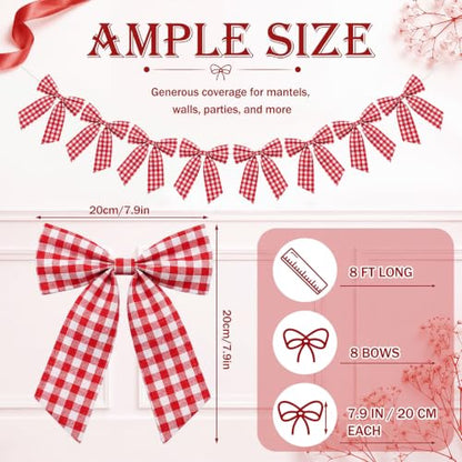 Flutesan 8 Ft Red Gingham Bow Garland Fabric Banner Farmhouse Decoration - color: Red, White, style: Gingham
