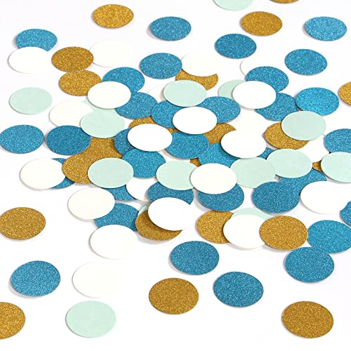 Teal-Blue Mint Ivory Gold Confetti - 300pcs Glitter Paper Dots Birthday Party Decorations Wedding Engagement Bridal Baby Shower Bachelorette Table Decor Lasting Surprise - color: Teal Blue Mint Ivory Gold