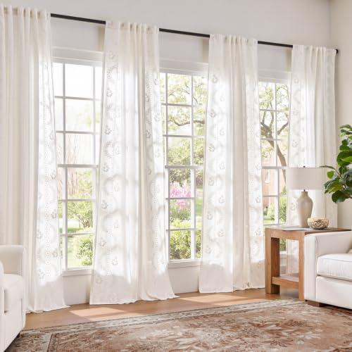 jinchan Floral Linen Curtains 84 Inch Farmhouse Back Tab 2 Panels - color: Off White, size: 50"W x 84"L (Pack of 2)
