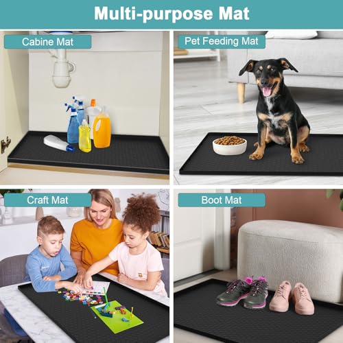 Under Sink Mats for Kitchen Waterproof, 34" x 22" Silicone Sink Mat Black - color: Black, size: 34" x 22"