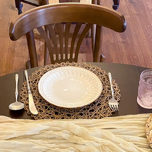 AHHFSMEI Paper Braided Round Placemats Set of 12 Natural Non-Slip Heat Resistant Table Mats for Dining Tables Woven Indoor & Outdoor Place mats(Brown,12) - color: Brown