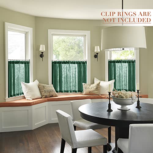 Dark Green Curtains 36 In for Bedroom 2 Panels Small Rod Pocket Cafe Curtain Semi Sheer Short Bay Window Curtains for Living Room Kitchen Cabinet Above Sink Bathroom RV Shades Camper Blinds 36L Long - color: Dark Green, size: 25"W x 36"L (Pack of 2)