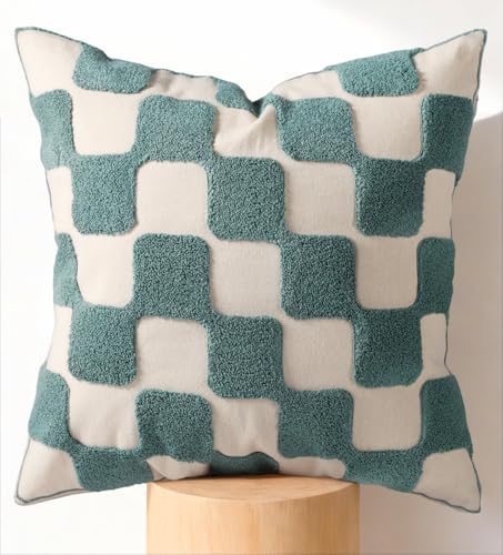 Embroidered Throw Pillow Cover 18x18 Inch, Green Plaid - color: Green Plaid, size: 18" x 18" (Pack of 1)