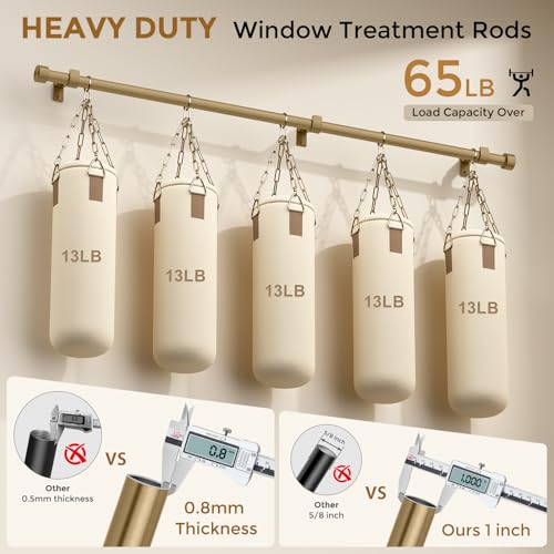 Heavy Duty Antique Brass Curtain Rod, 36-88 Inch, Warm Gold - color: Warm Gold, size: 36''-88'' (1 Pack)