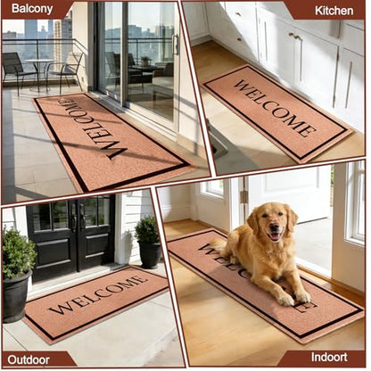 Welcome Long Doormat for Double Door Entrance, 24x59 Inch